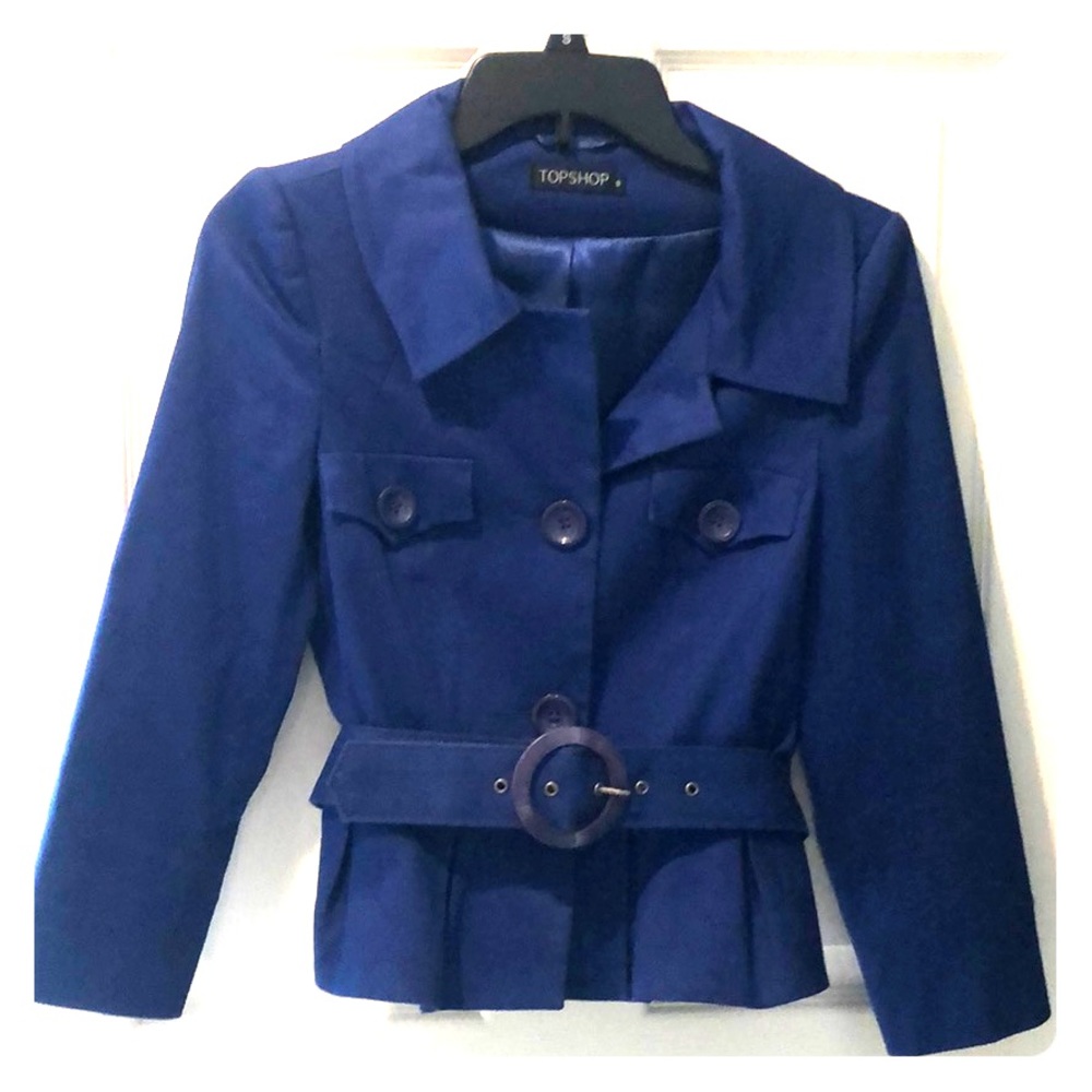 Small Topshop royal blue 3/4 sleeve belted jacket